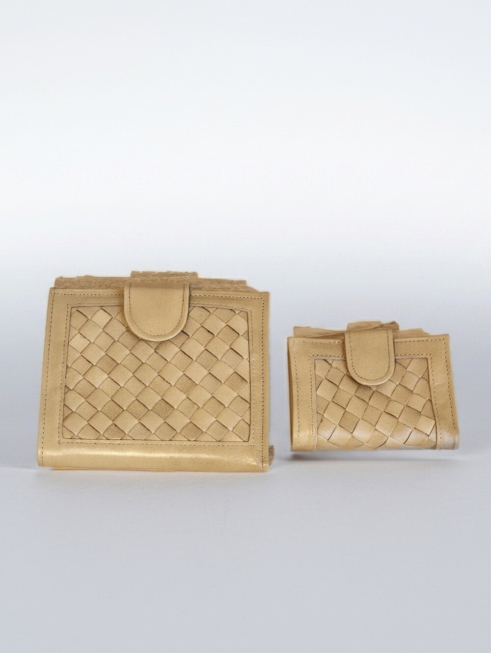 Vintage St. Thomas Woven Leather Wallet And Key Holder Set in Tan